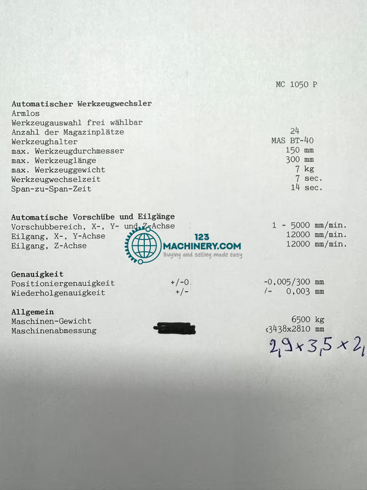 Vertikalbearbeitungszentrum / EUMACH MC 1050 P -CE- Kennung