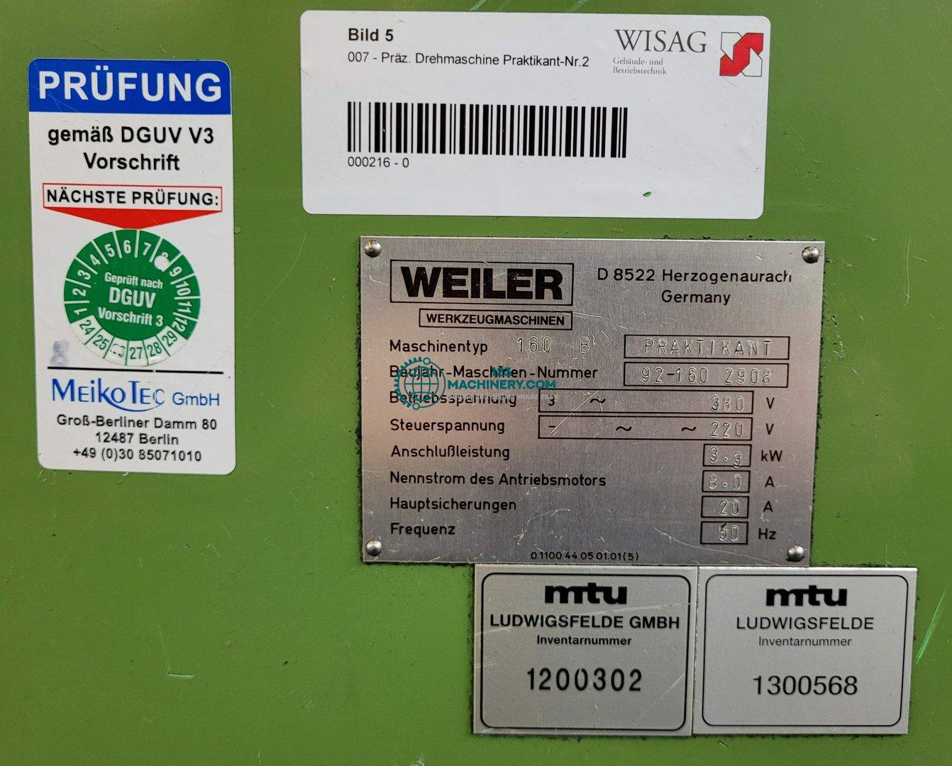 Mostrar anuncio Precision-centre lathe WEILER Praktikant 160