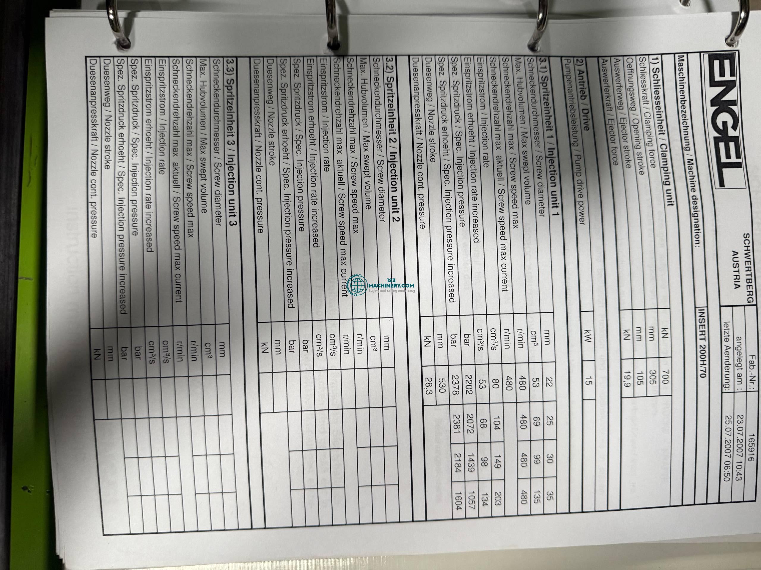 Used ENGEL insert 200 H/70 CC 200