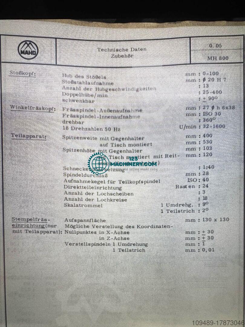 Show advert Werkzeugfräsmaschine MAHO MH 800